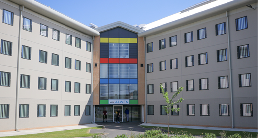 HM Prison Berwyn large building. A modern 4-storey block.