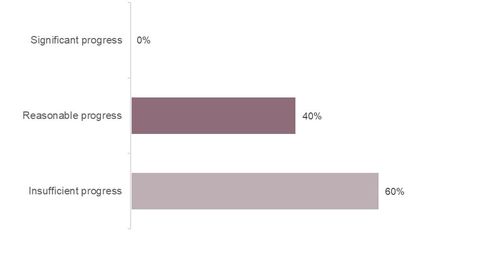Bar chart illustrating the progress made by the prison against the themes identified by Ofsted at the full inspection. It shows that significant progress was made against no themes', reasonable progress against 40% of themes, and insufficient progress against 60% of themes.