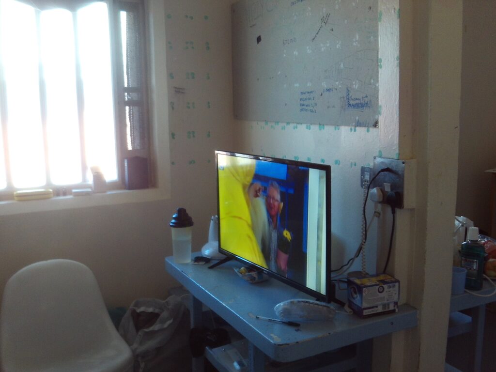 Photograph of a television for a prisoner on the enhanced regime. It is bigger than the normal televisions provided.