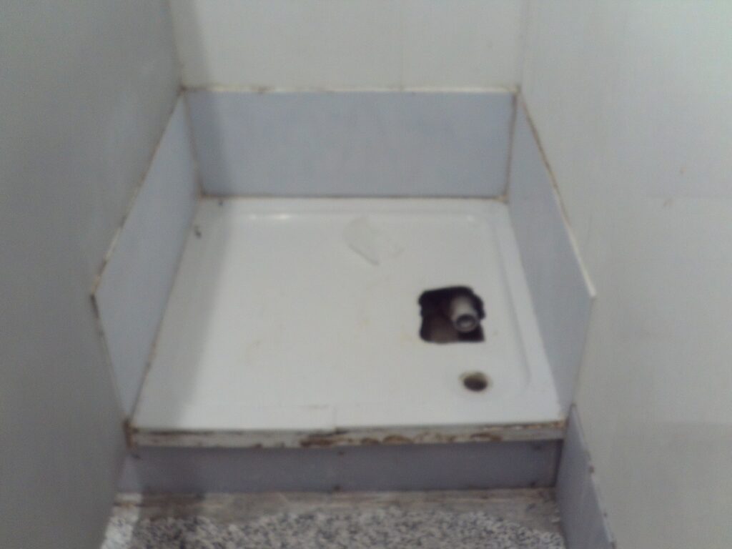 Photograph of a shower tray in the in-patient unit.
