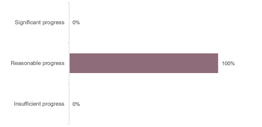 Horizontal bar chart illustrating progress on Ofsted themes from the August 2025 inspection, showing 100% for reasonable progress.