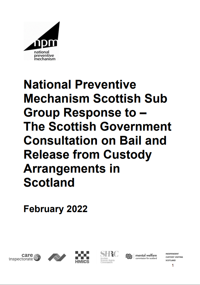 Cover page of the NPM Scotland Subgroup's submission to the Bill Consultation February 2022.