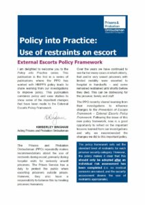 Front cover of Policy into Practice: Use of restraints on escort publication