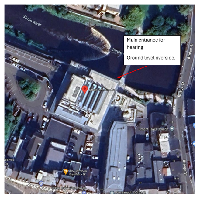 map of Strule Arts Centre showing the entrance to the venue. 