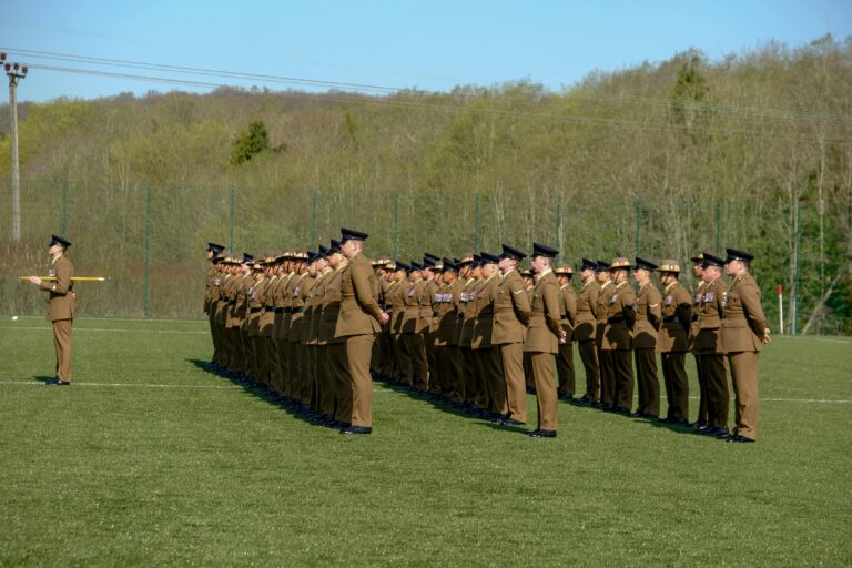 British Military personnel line up for inspection