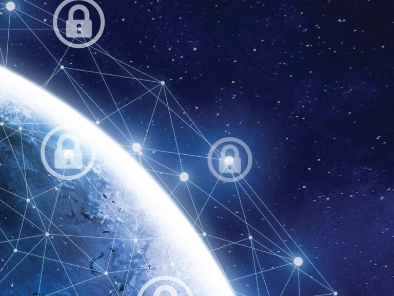 Photo of a planet, surrounded by digital protection.