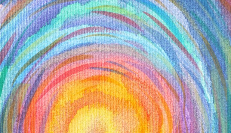 Painting of a spiral sun, with abstract pastel colours.