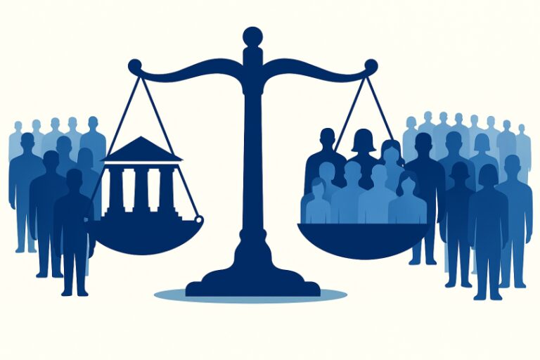 illustration of scales and people next to them