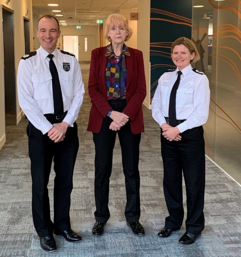 Dame Vera Baird at the inaugural Thames Valley Police Violence Against Women and Girls conference, March 2022. Pictured with: ACC Tim de Meyer and DCC Maggie Blyth
