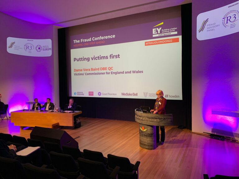 Dame Vera gives the keynote speech at the Annual Fraud Conference, March 2022