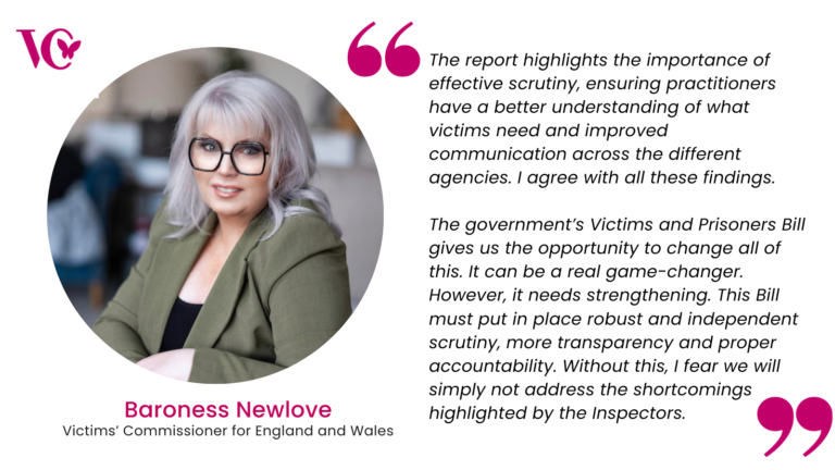 Graphic of the Victims' Commissioner's statement on the joint inspectorate's report.