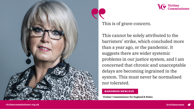 A graphic showing an image of the Victims' Commissioner next to a section of her statement.