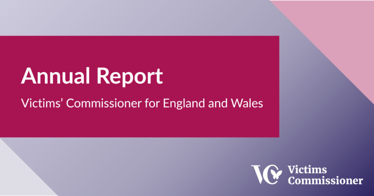 The front cover of the annual report, which features the Victims' Commissioner logo and the title of the report.