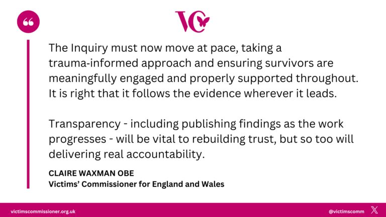 Graphic showing a statement with the Victims' Commissioner.